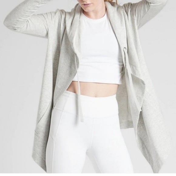 Athleta Sweaters - Athleta Vista Wrap Gray Open Front Hooded Cardigan Sweater Top Size Small Yoga
